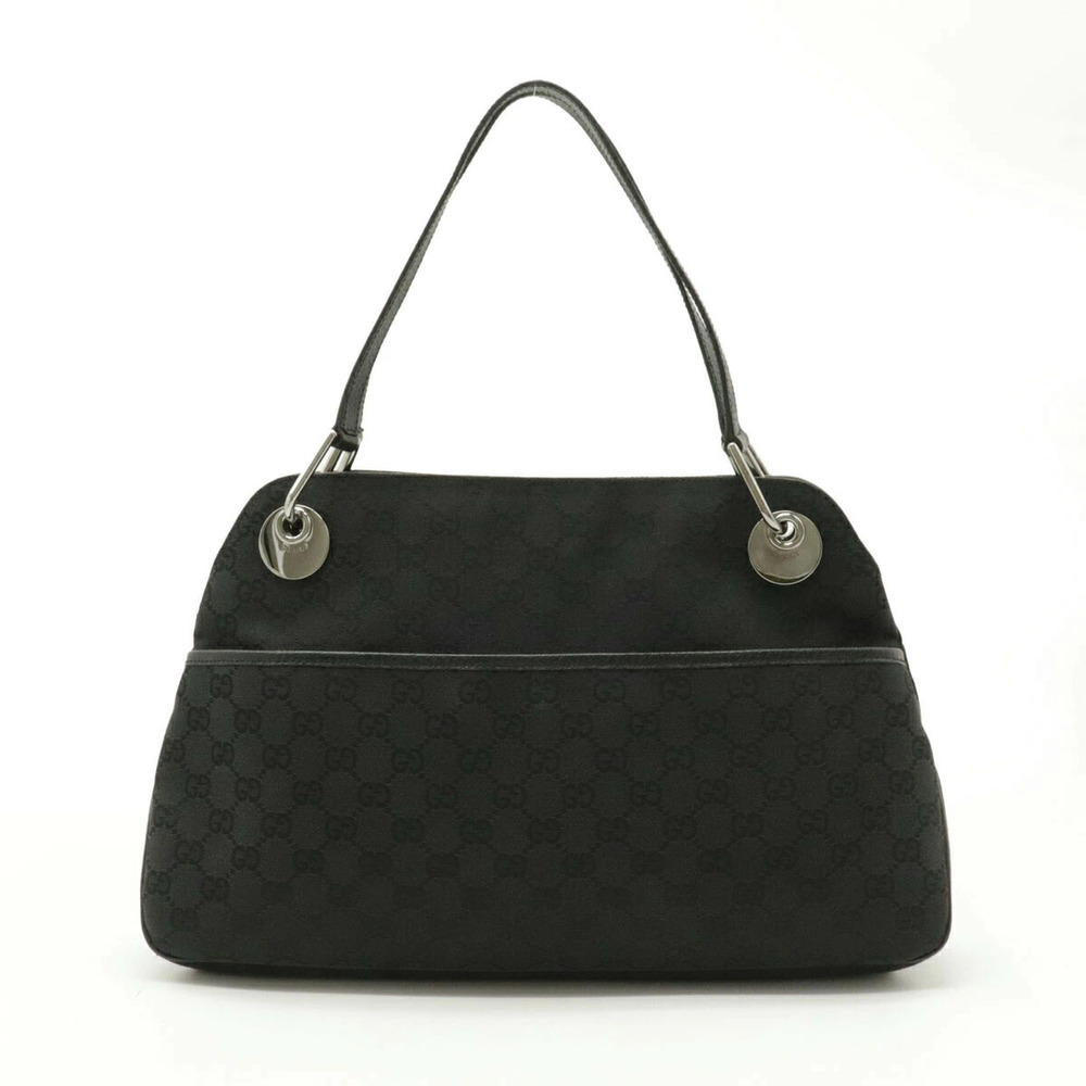 Gucci GG Canvas Shoulder Bag Tote Leather Black